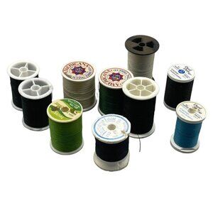 10 spools of polyester thread  varying colors black green and sizes READ